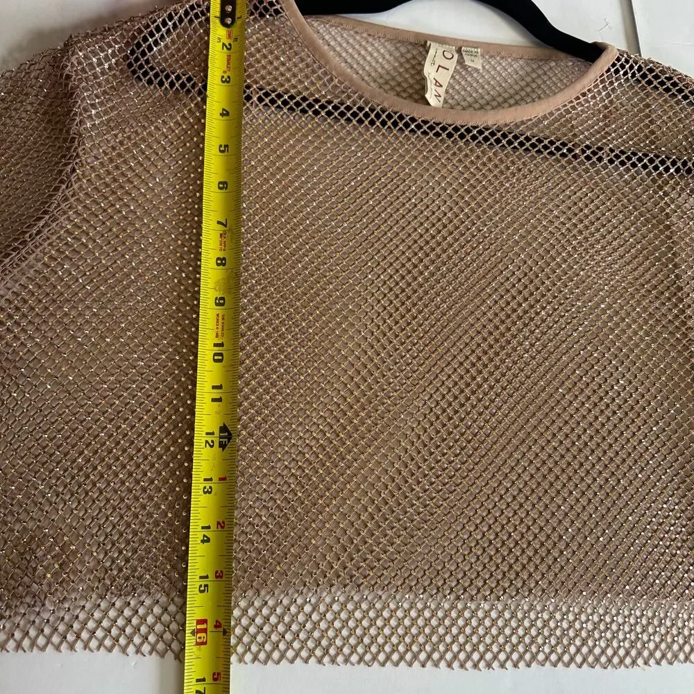 Anthropologie Metallic Mesh Sheer Cropped Long Sleeve Party Top M Layering glitz - Picture 11 of 11